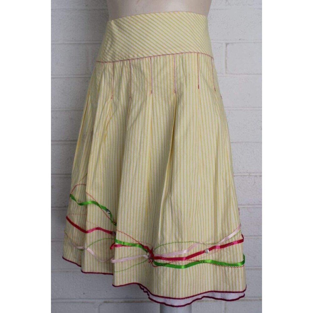 Ruth Size 4 Pinstriped Full Skirt Ribbon Stitching Jewel Embellished Lined - Picture 5 of 10